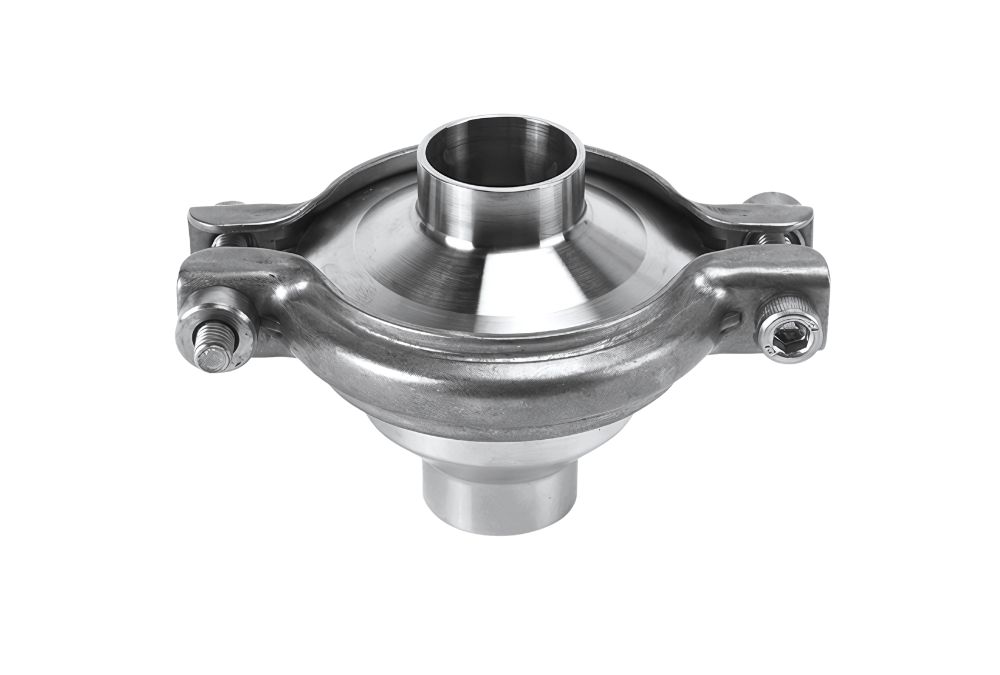 Stainless steel LKC Non-return Valve for preventing reverse fluid flow in hygienic pipe installations.