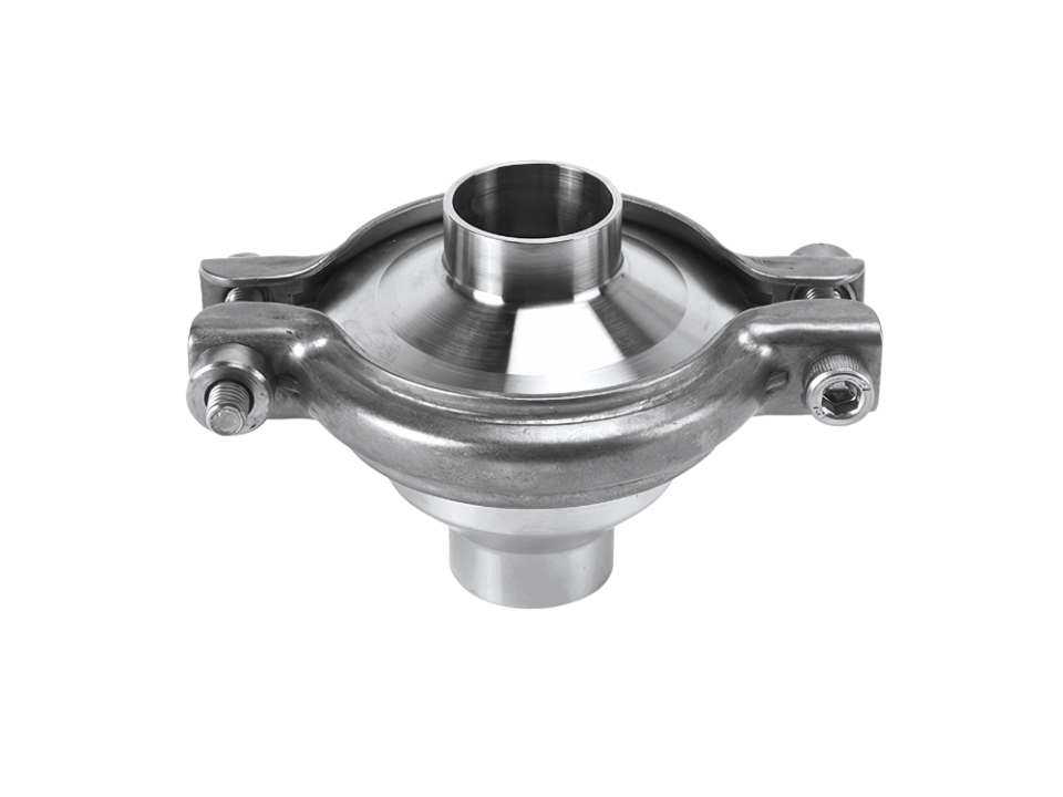 Stainless steel LKC Non-return Valve for preventing reverse fluid flow in hygienic pipe installations.