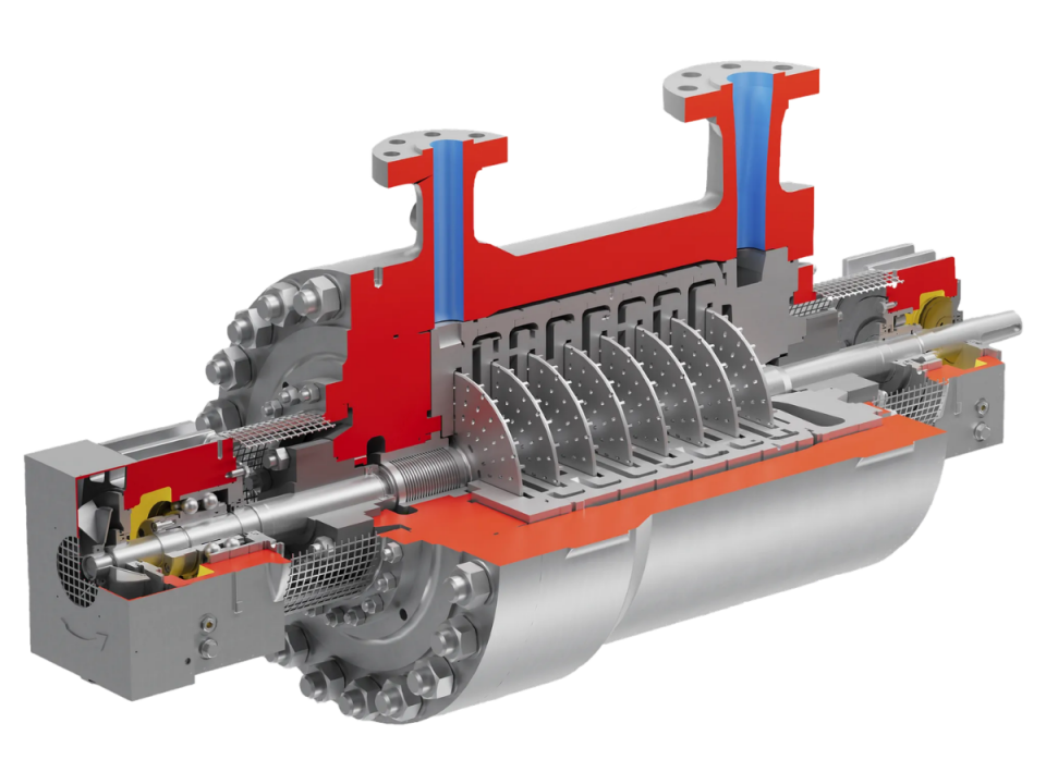 Flowserve WXB B multistage barrel pump, Barske style impellers, low flow high head API 610 style pump